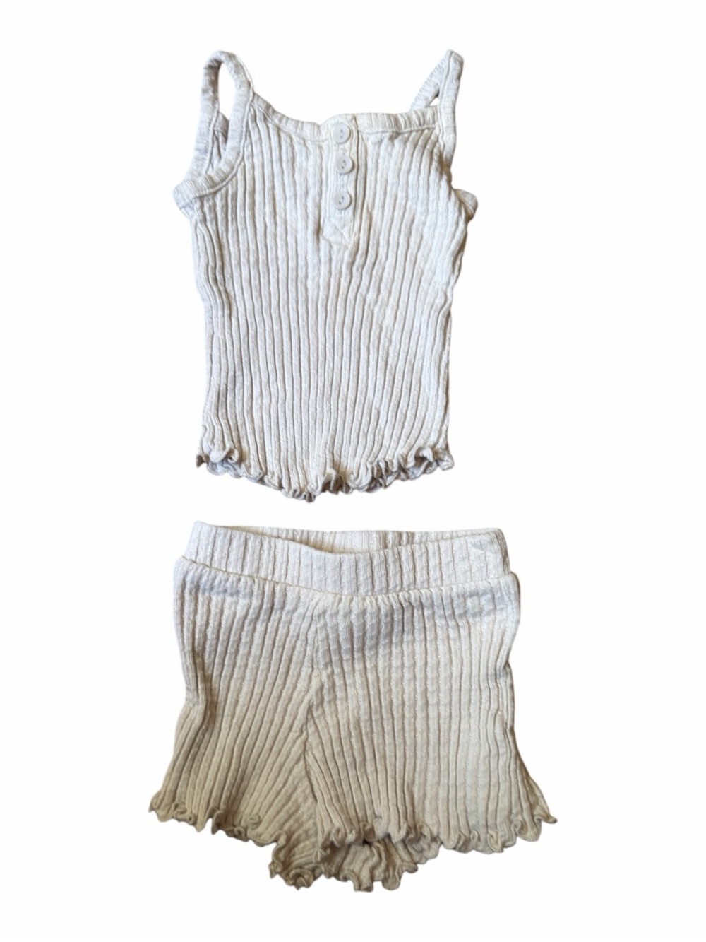 Zara Baby Ribbed Lounge Set 3-6M Light Tan Cotton Tank Shorts Henley Like New